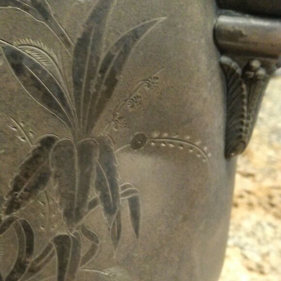 Meridian B Co Silver Plate Devil Pitcher Ceramic Liner 1868 Victorian 13.5" - Picture 6 of 9